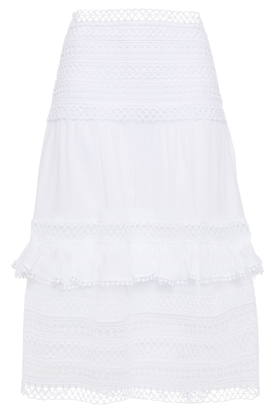 Charo Ruiz Ibiza Woman Gaita Ruffle-trimmed Crocheted Lace And Cotton-blend Voile Midi Skirt White Size S