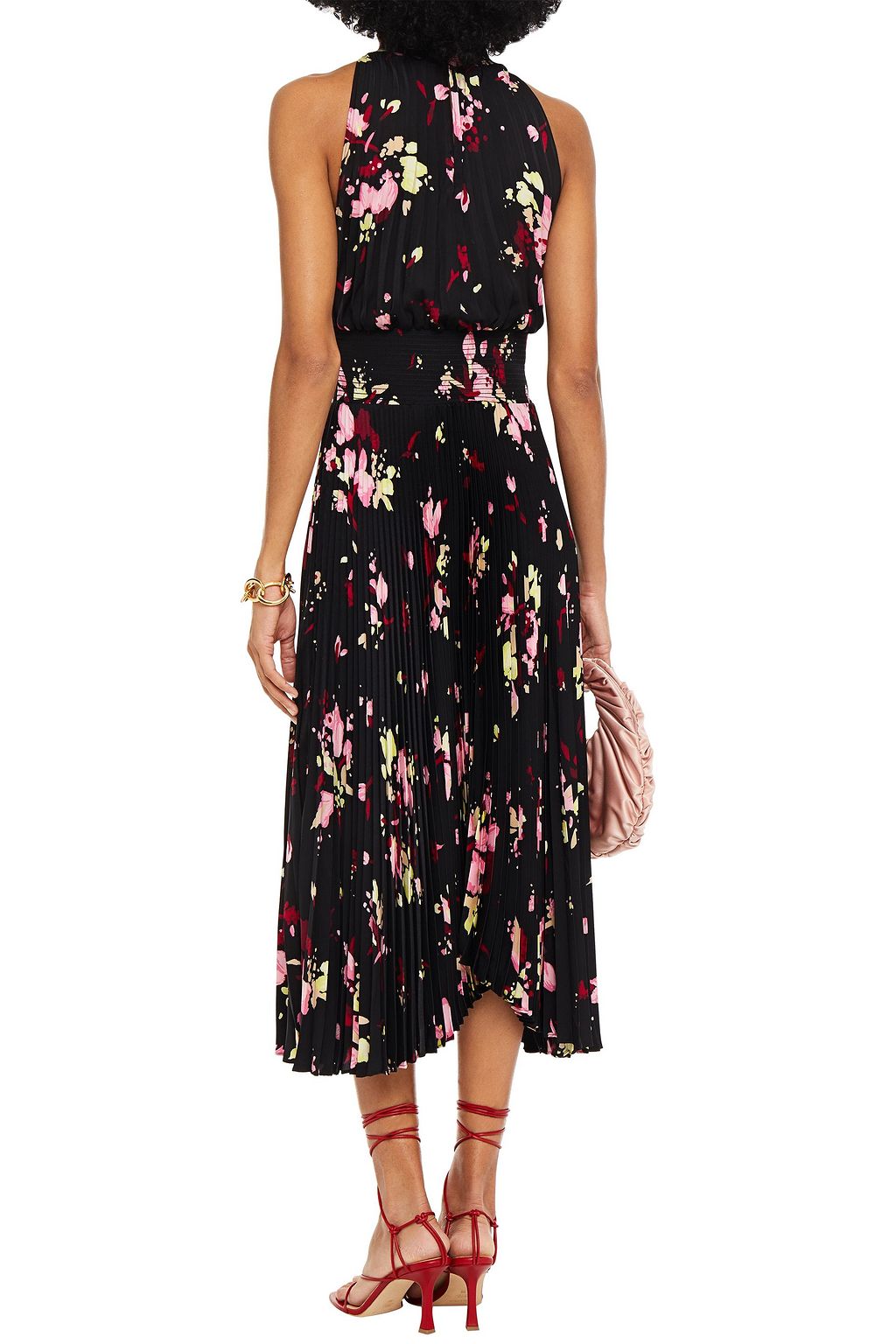 A.L.C. Shirred floral-print plissé-woven midi dress