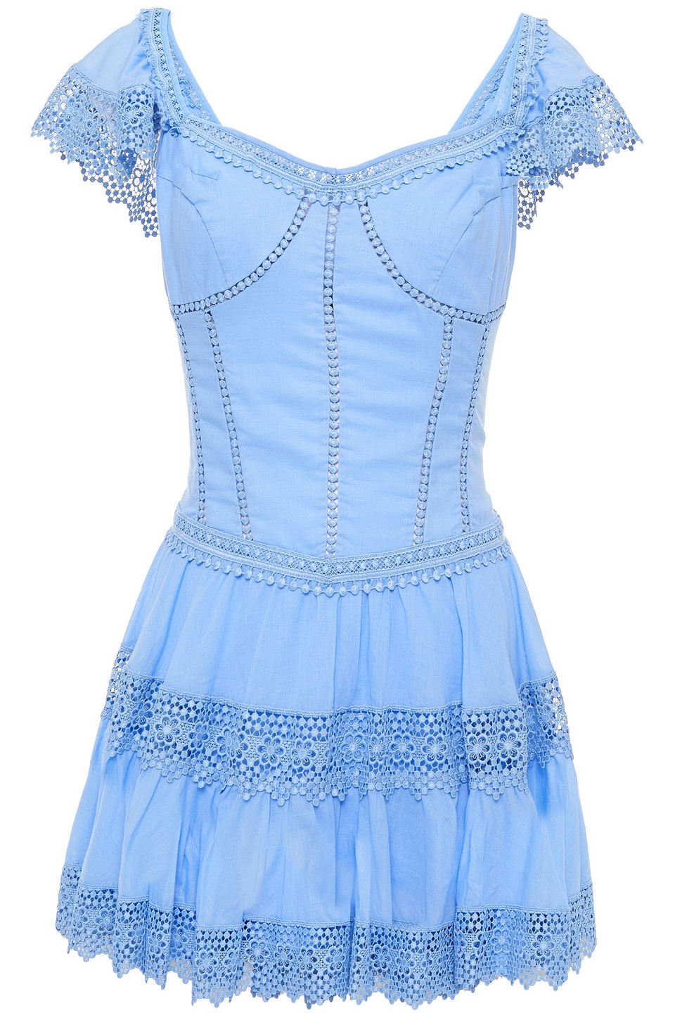 Charo Ruiz Ibiza Woman Lace-up Crocheted Lace And Cotton-blend Voile Mini Dress Light Blue Size L