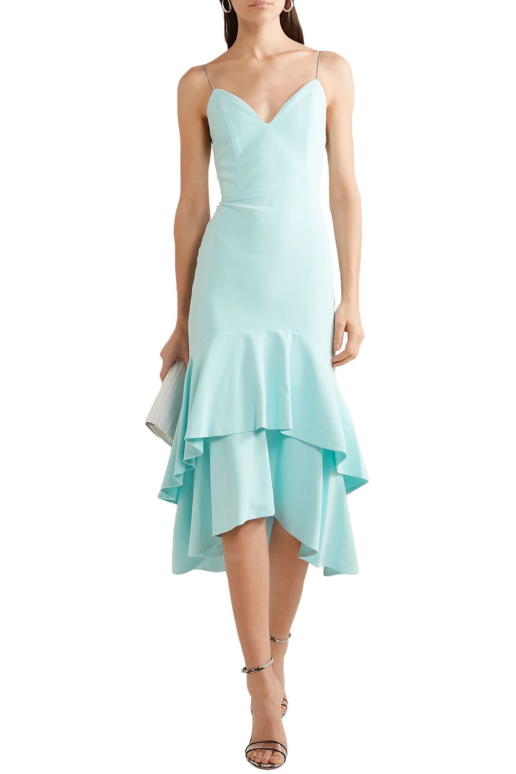 ALICE + OLIVIA Amina tiered silk satin-trimmed crepe midi dress