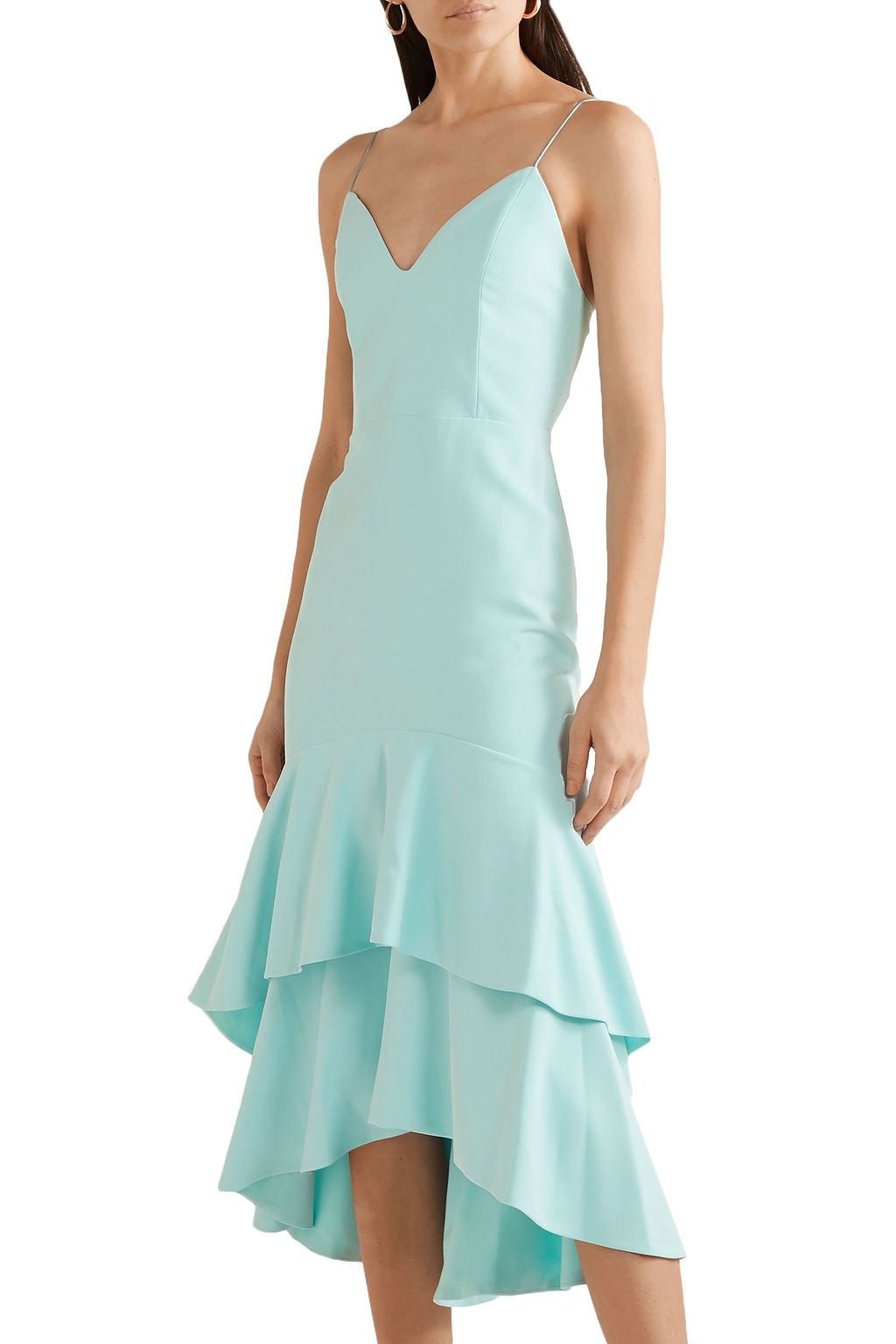 ALICE + OLIVIA Amina tiered silk satin-trimmed crepe midi dress
