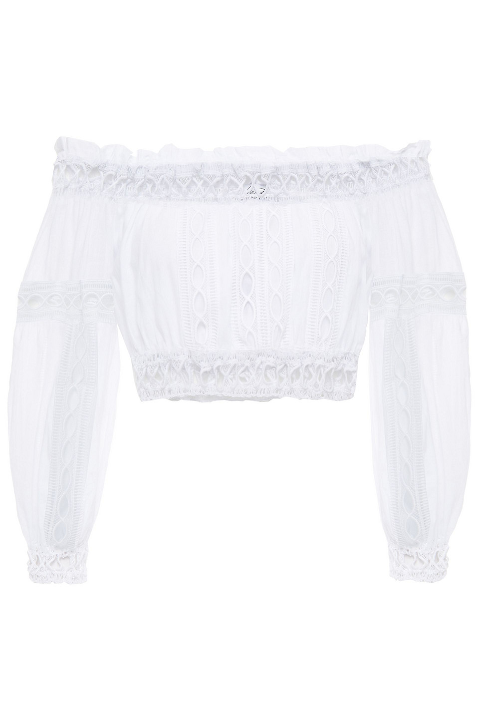 Charo Ruiz Ibiza Woman Alova Cropped Off-the-shoulder Crocheted Lace-trimmed Cotton-blend Voile Top White Size L