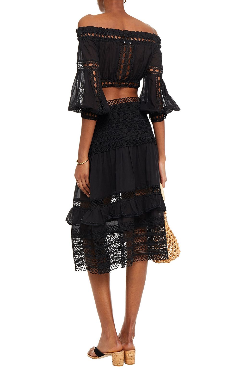 CHARO RUIZ IBIZA Alova cropped off-the-shoulder crocheted lace-trimmed cotton-blend voile top
