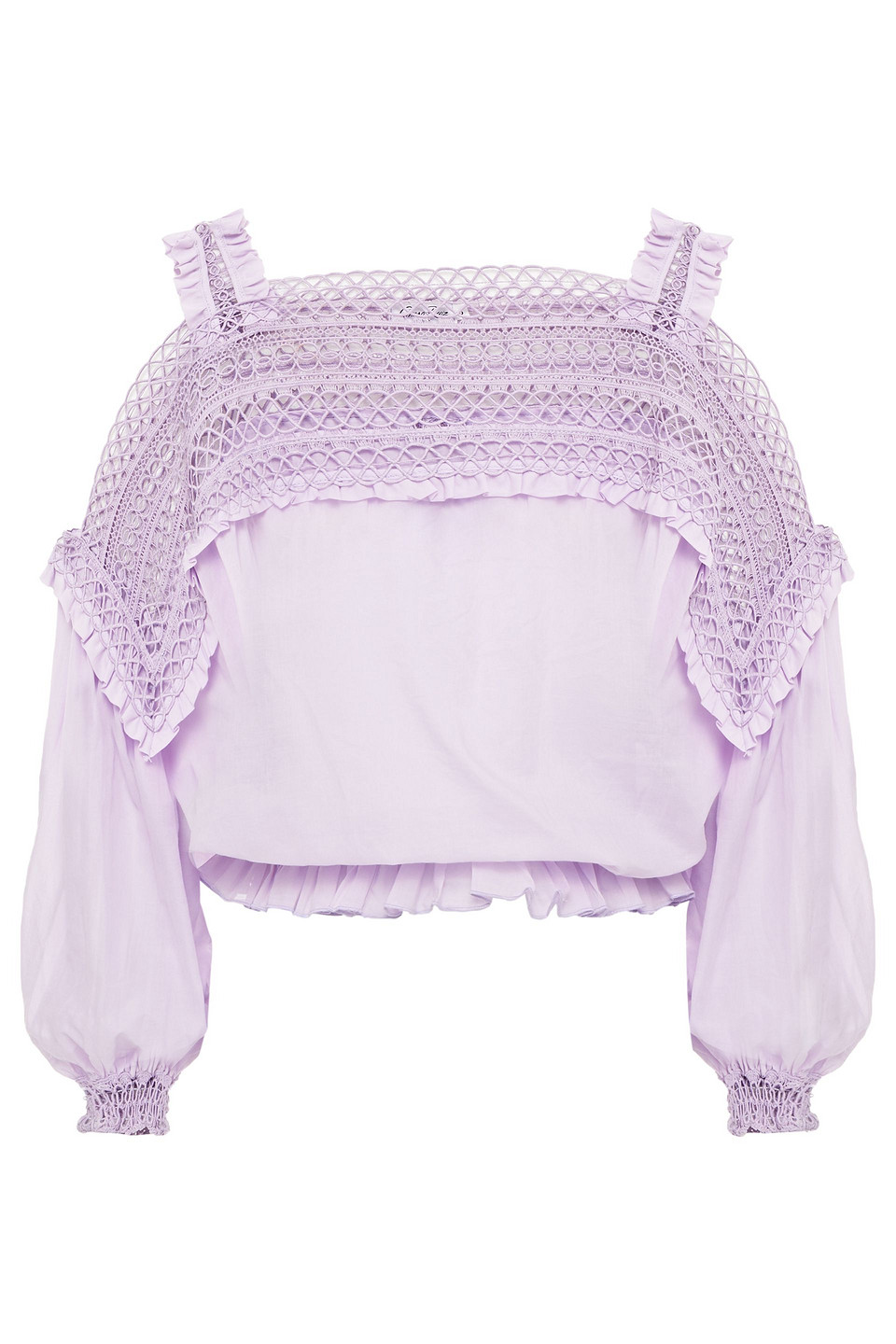 Charo Ruiz Ibiza Woman Cury Cold-shoulder Crocheted Lace-paneled Cotton-blend Voile Blouse Lilac Size L