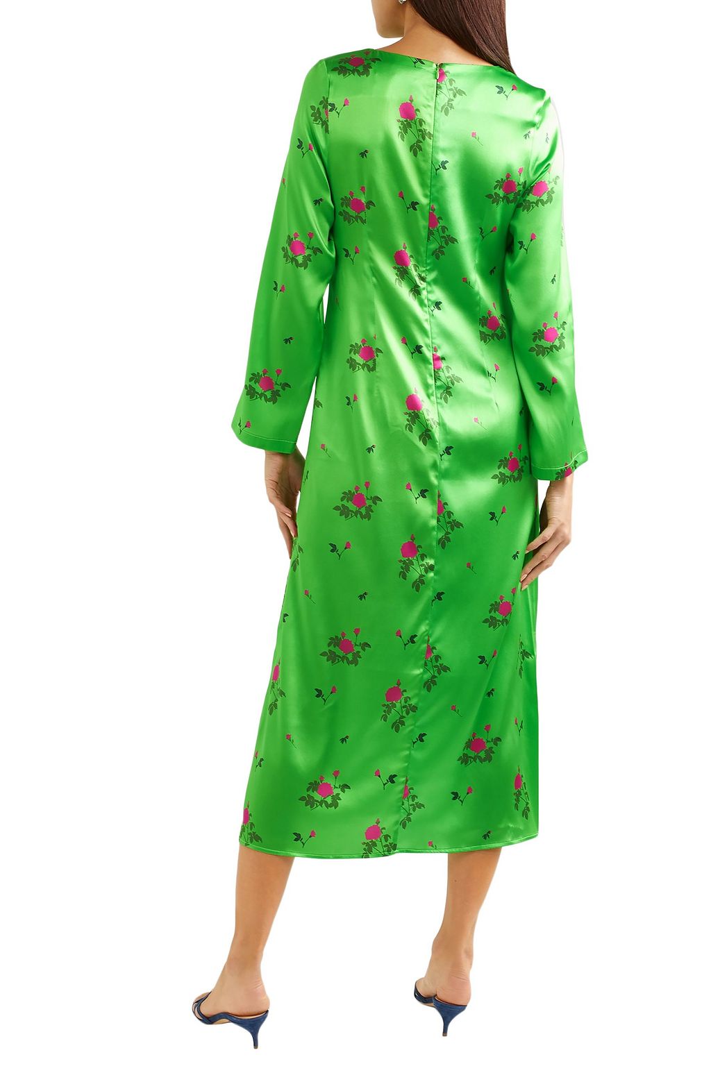 BERNADETTE Neon floral-print silk-blend satin midi dress
