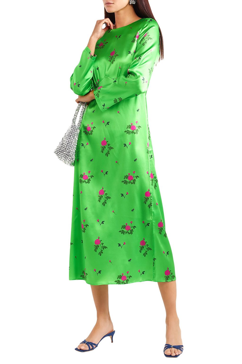 BERNADETTE Neon floral-print silk-blend satin midi dress