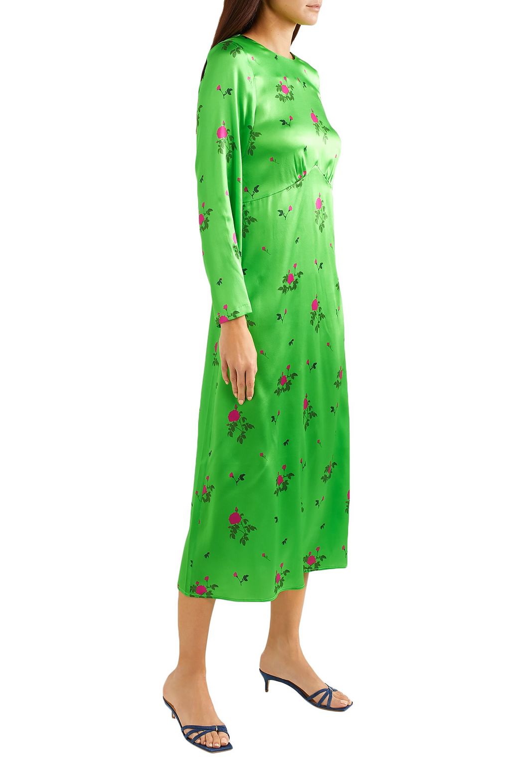 BERNADETTE Neon floral-print silk-blend satin midi dress