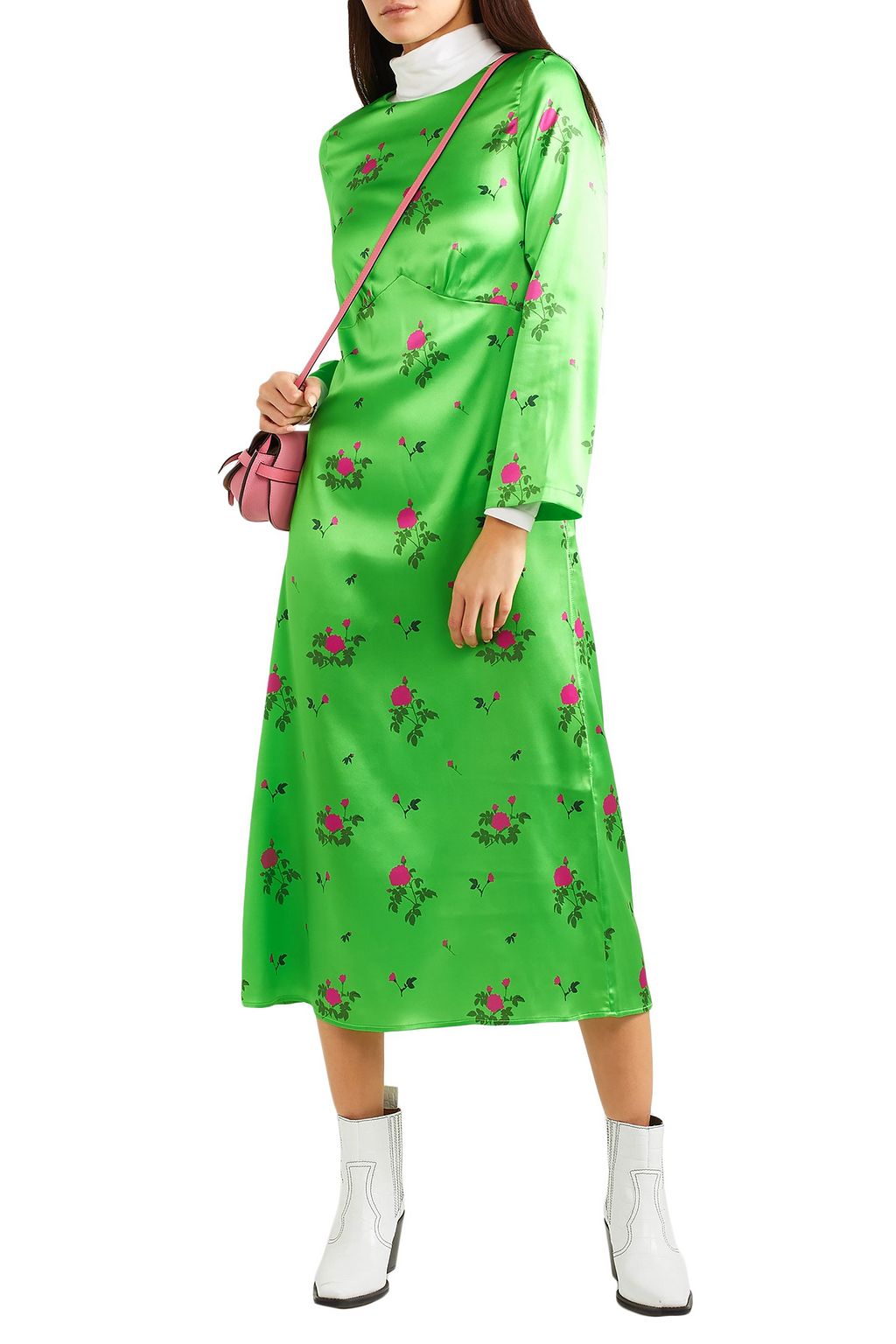BERNADETTE Neon floral-print silk-blend satin midi dress
