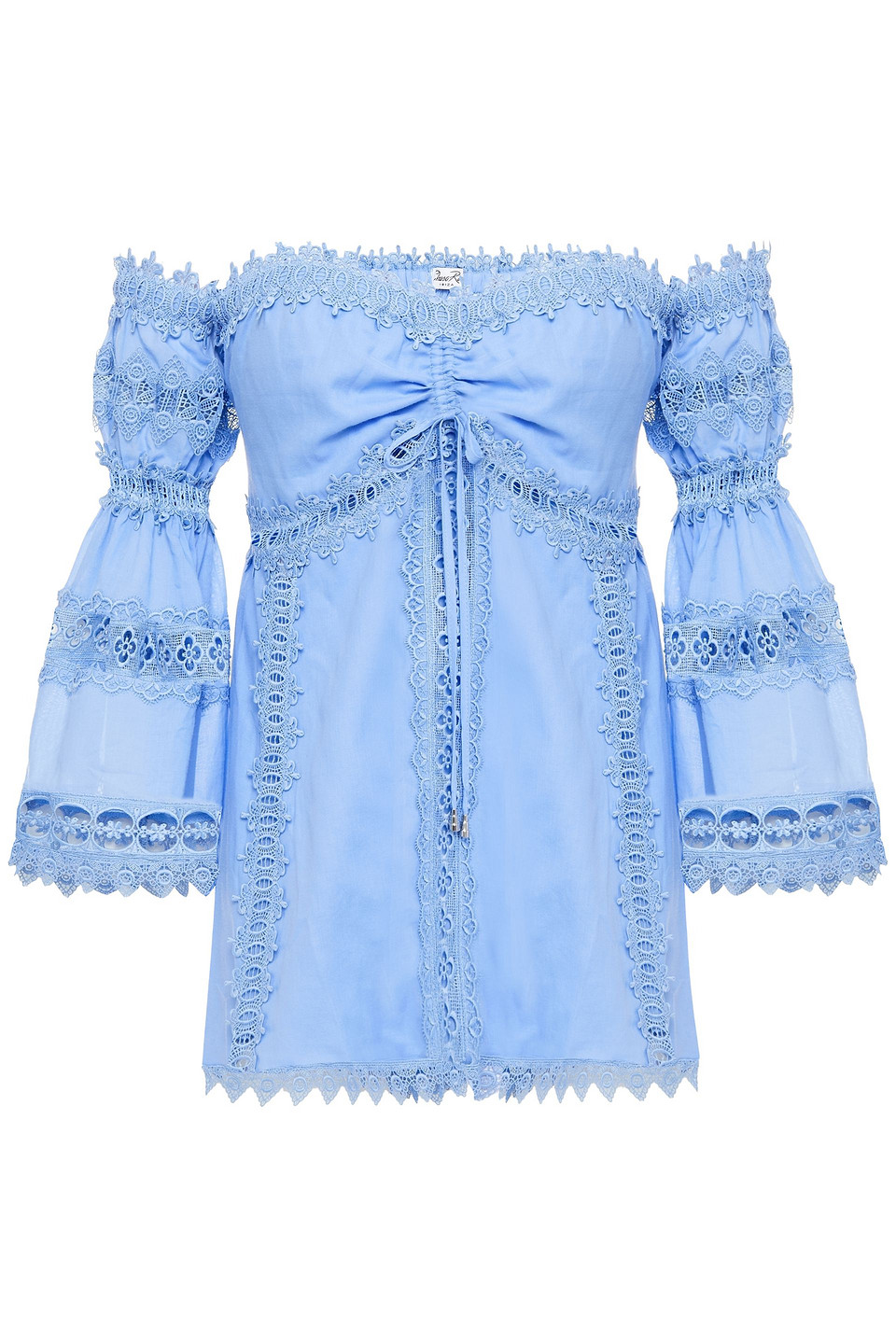 Charo Ruiz Ibiza Woman Maya Off-the-shoulder Crocheted Lace-trimmed Cotton-blend Voile Top Light Blue Size L