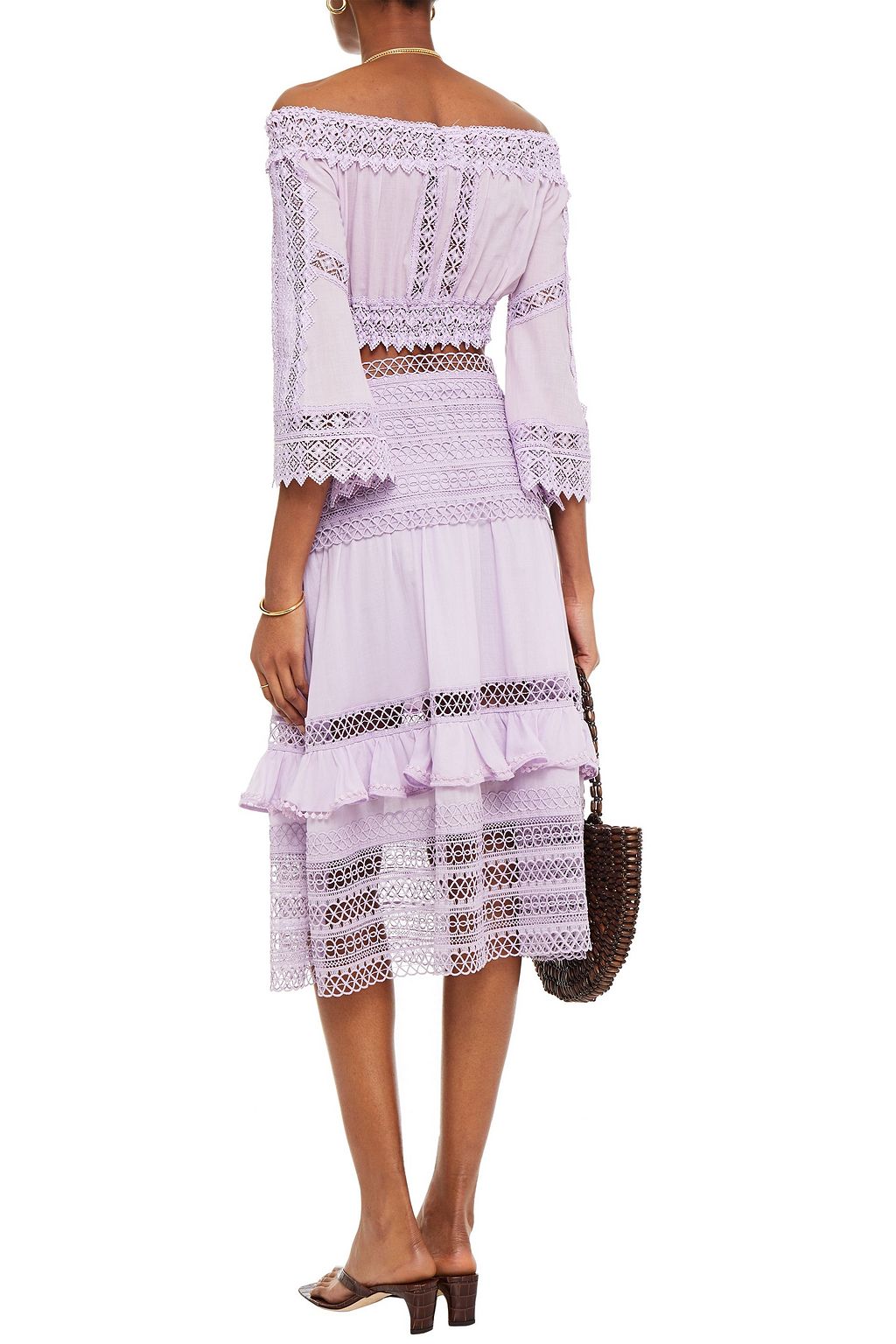 CHARO RUIZ IBIZA Atria cropped off-the-shoulder crocheted lace and cotton-blend voile top