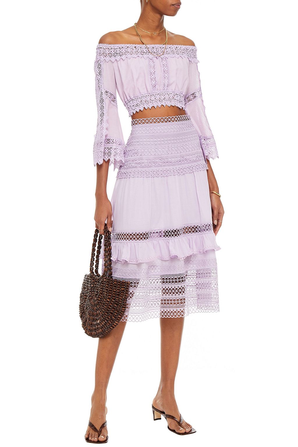 CHARO RUIZ IBIZA Atria cropped off-the-shoulder crocheted lace and cotton-blend voile top