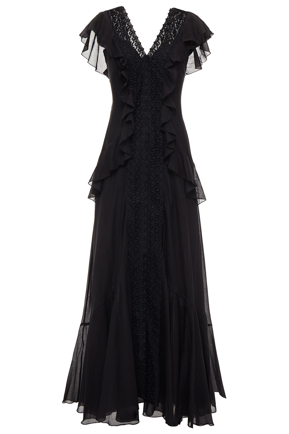 Charo Ruiz Ibiza Woman Lola Ruffled Crocheted Lace And Cotton-blend Voile Maxi Dress Black Size S
