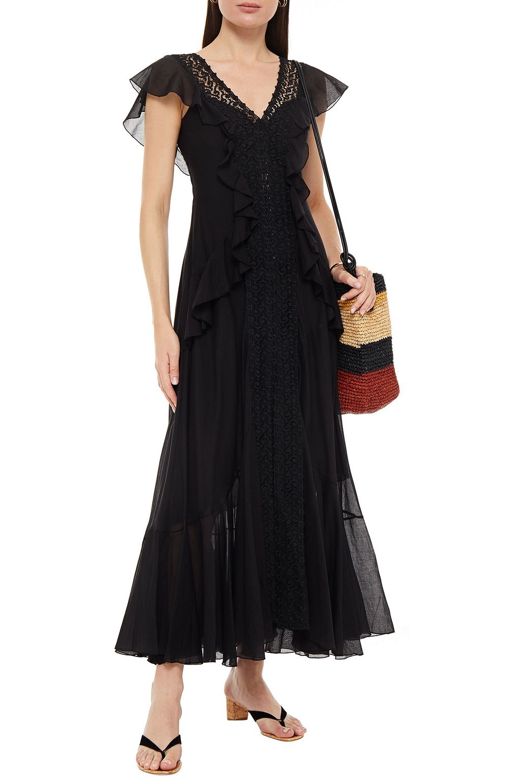 CHARO RUIZ IBIZA Lola ruffled crocheted lace and cotton-blend voile maxi dress