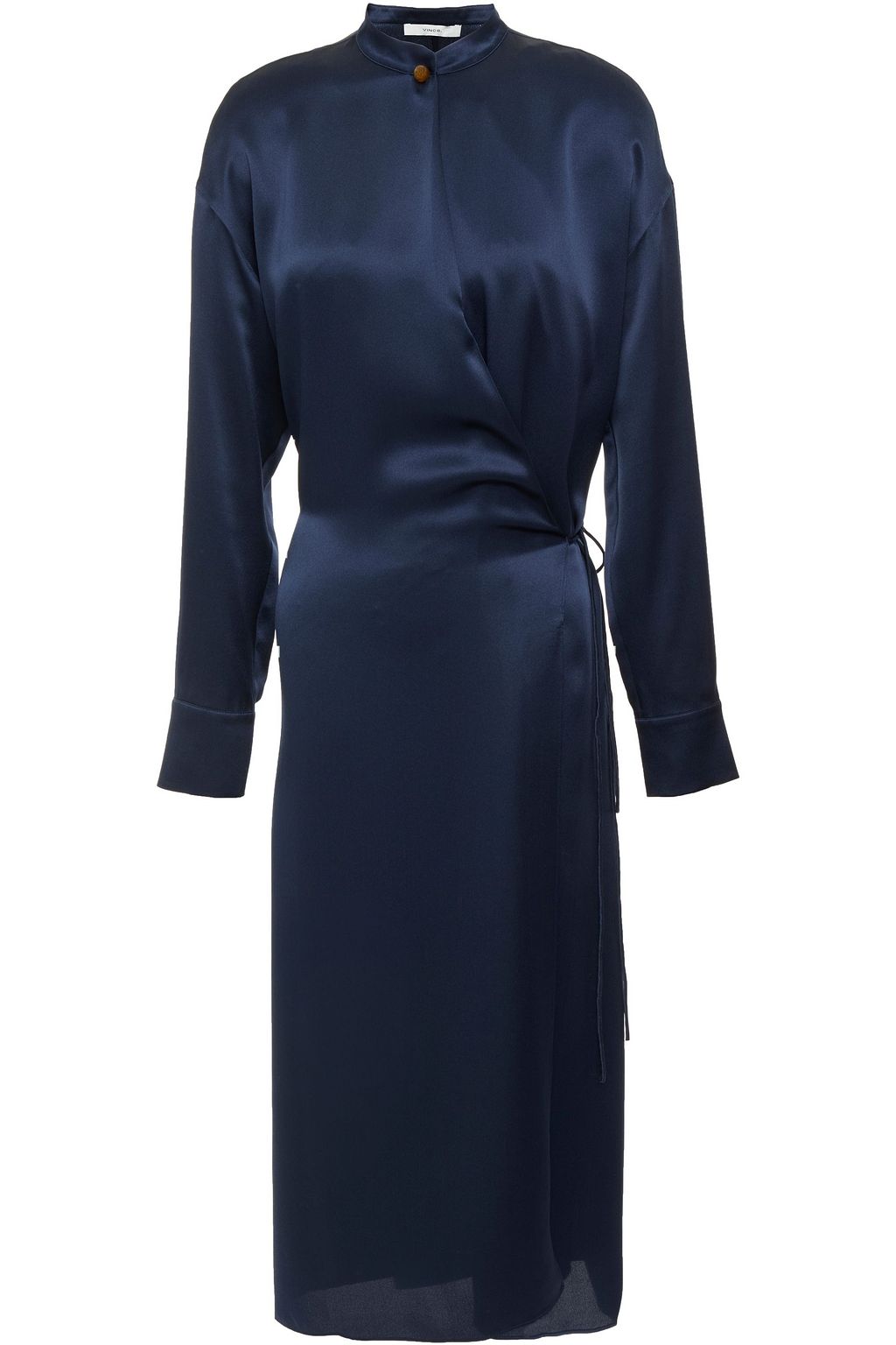 Navy Silk-satin midi wrap dress | Sale 