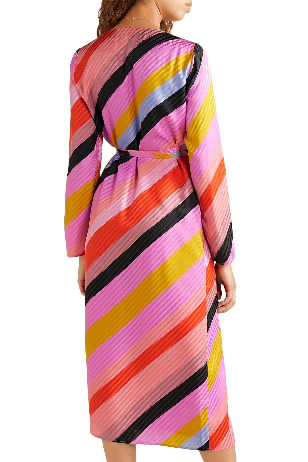 STINE GOYA Striped silk-jacquard wrap dress