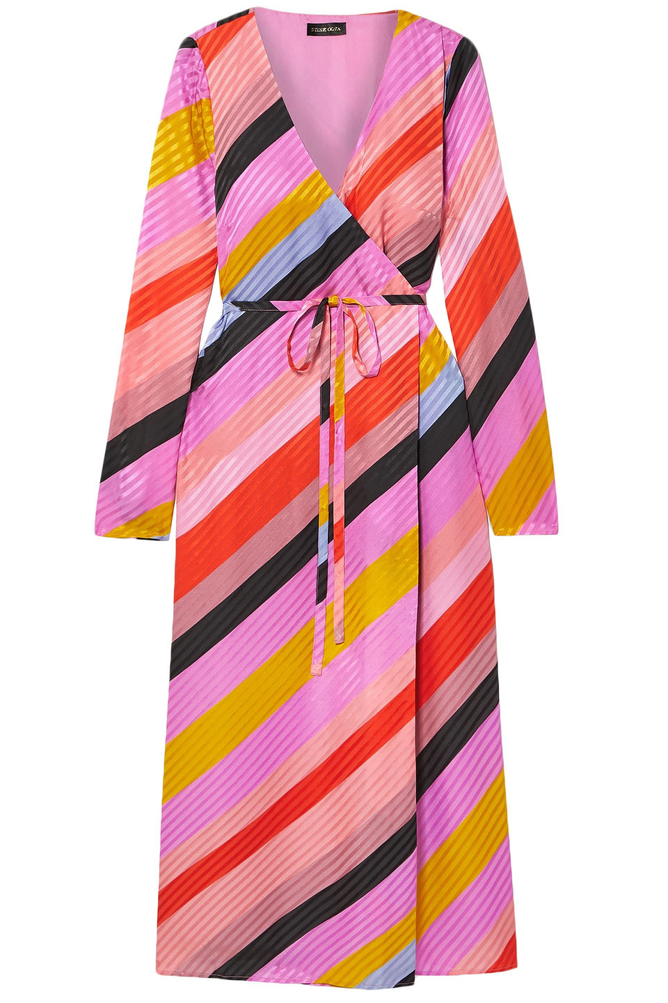Stine Goya Striped Silk-jacquard Wrap Dress In Pink