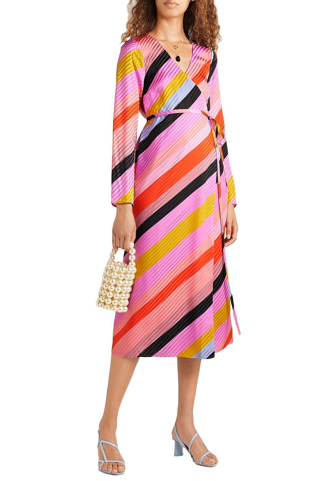 STINE GOYA Striped silk-jacquard wrap dress