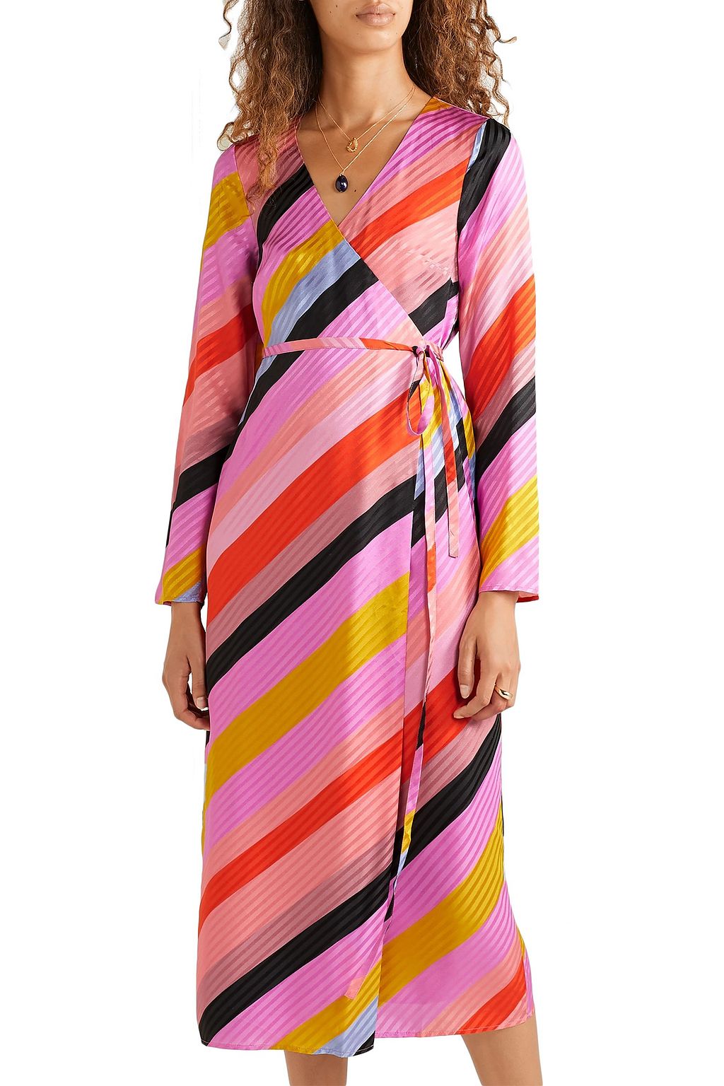 STINE GOYA Striped silk-jacquard wrap dress