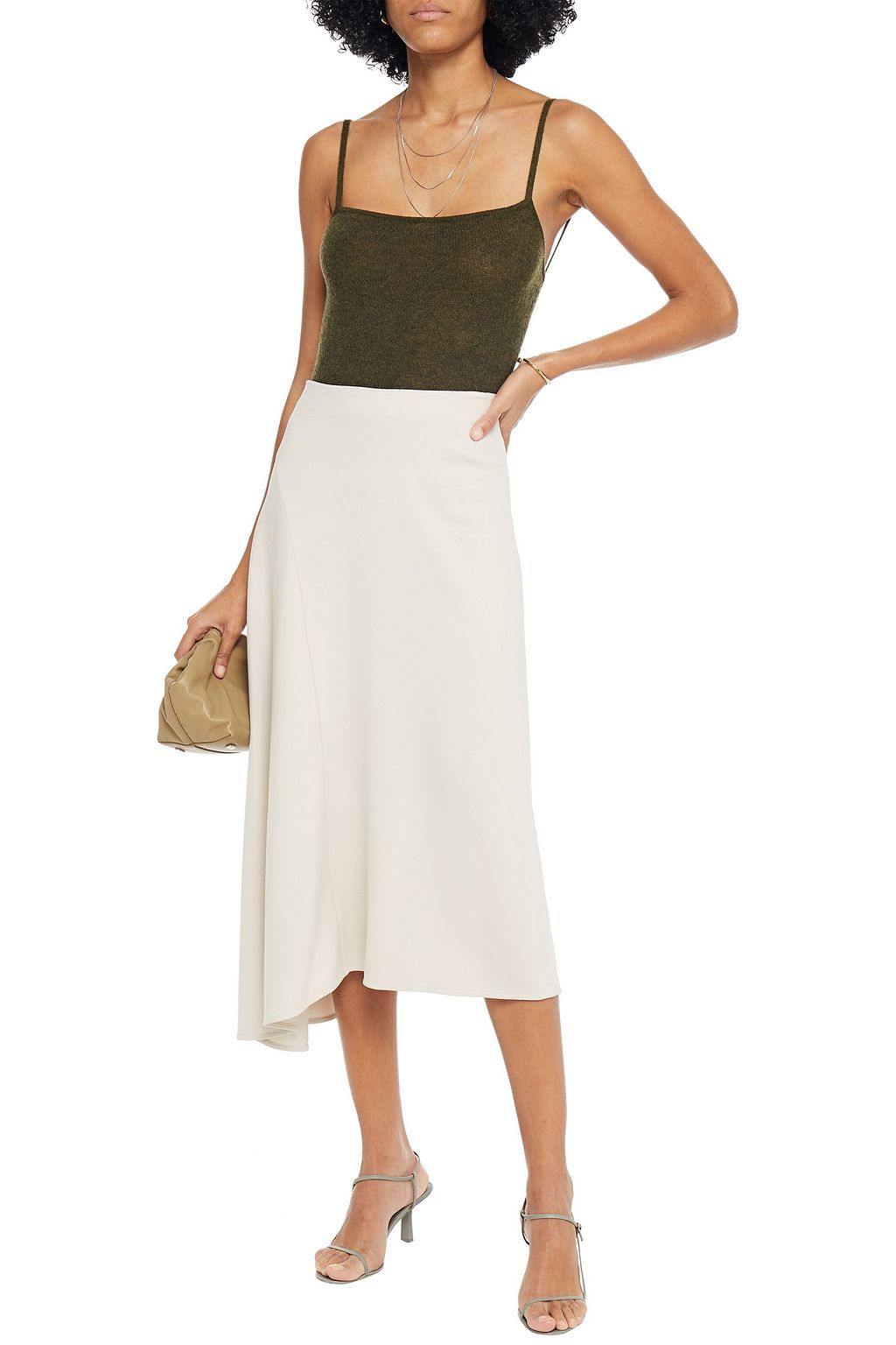 VINCE. Asymmetric stretch-twill midi skirt