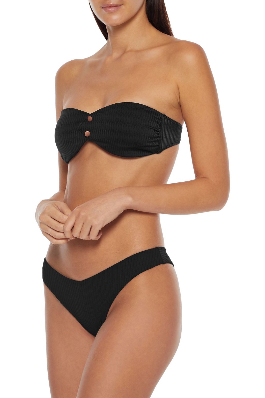 ONIA Allegra button-embellished stretch-jacquard bandeau bikini top