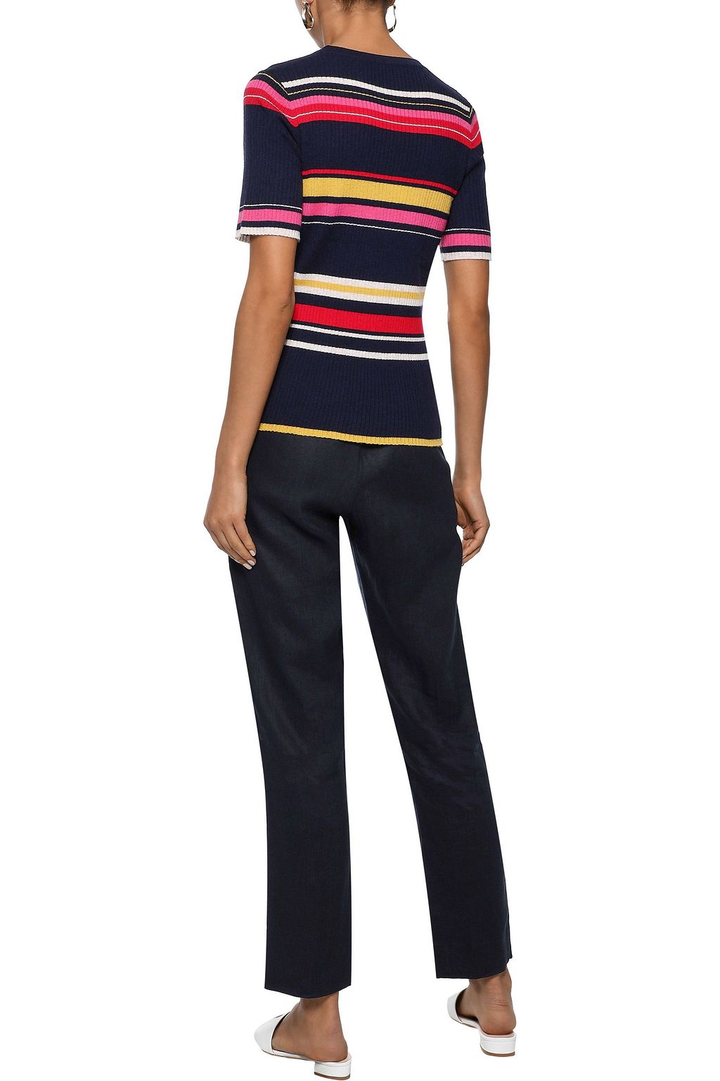 IRIS & INK Bella striped ribbed wool-blend top