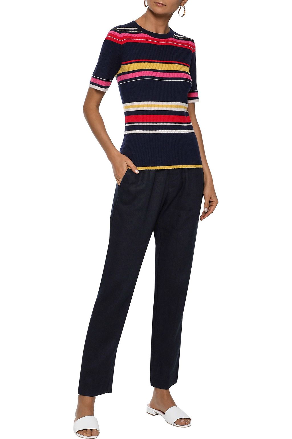 IRIS & INK Bella striped ribbed wool-blend top