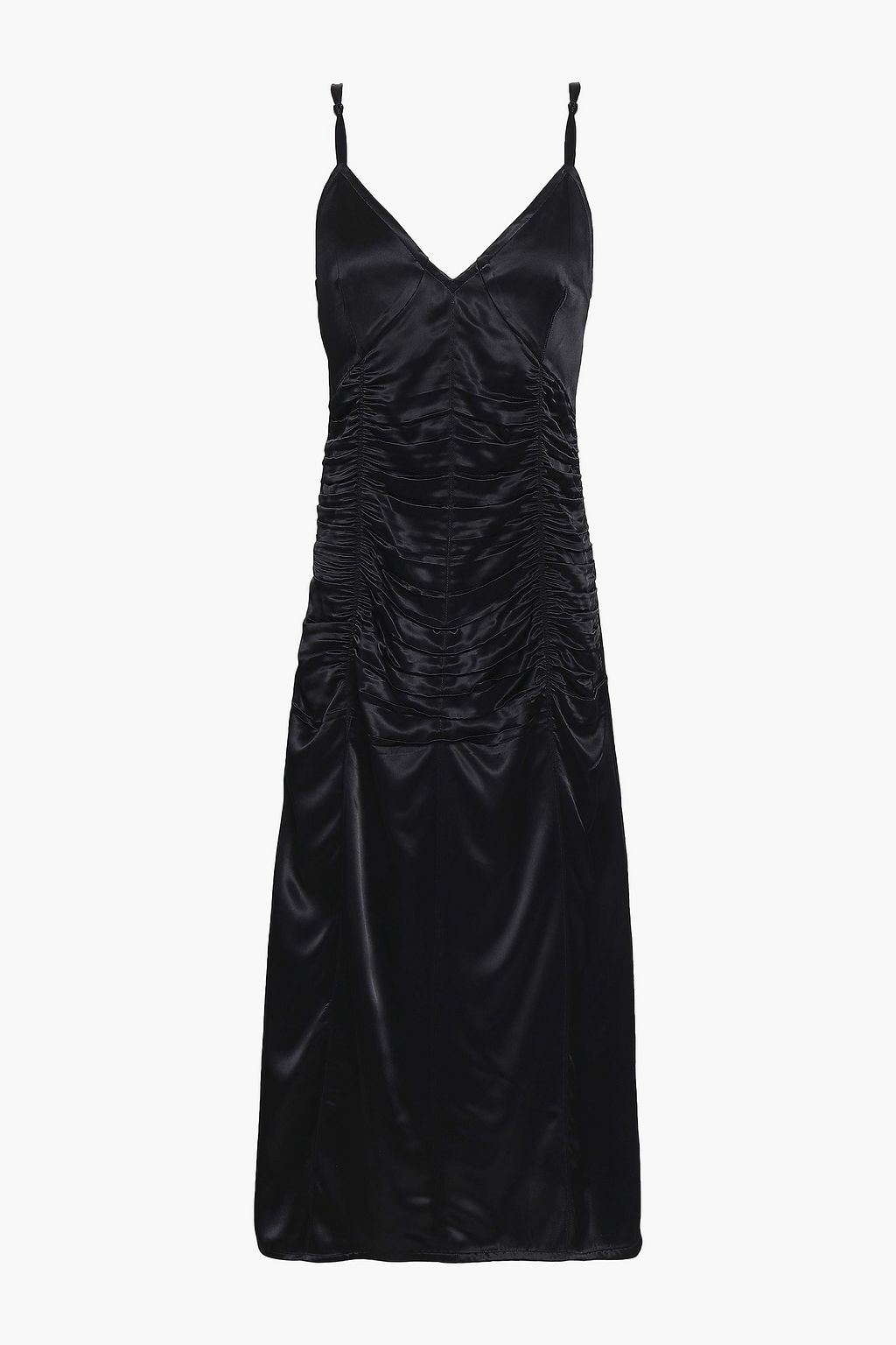 black ruched slip dress