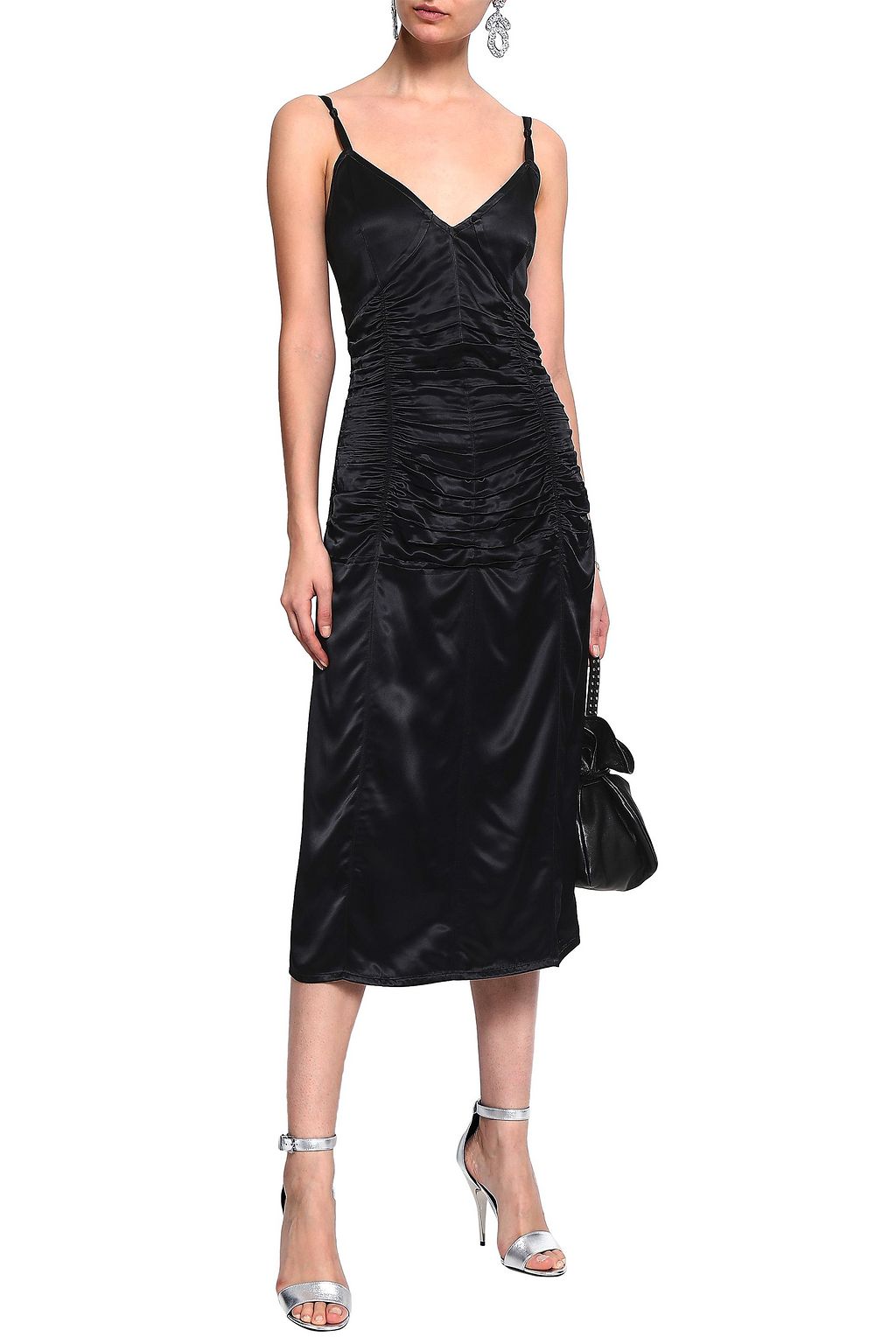 HELMUT LANG Ruched satin midi slip dress