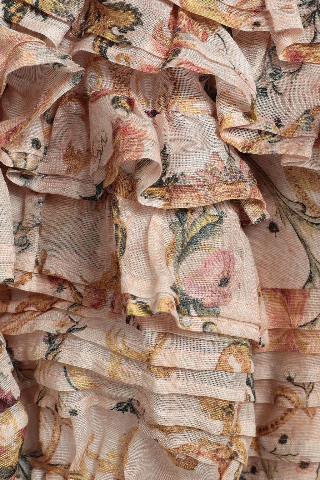 ZIMMERMANN Off-the-shoulder tiered printed linen and silk-blend mini dress