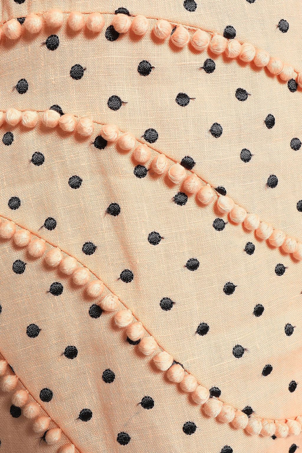 ZIMMERMANN Off-the-shoulder pompom-trimmed polka-dot linen mini dress