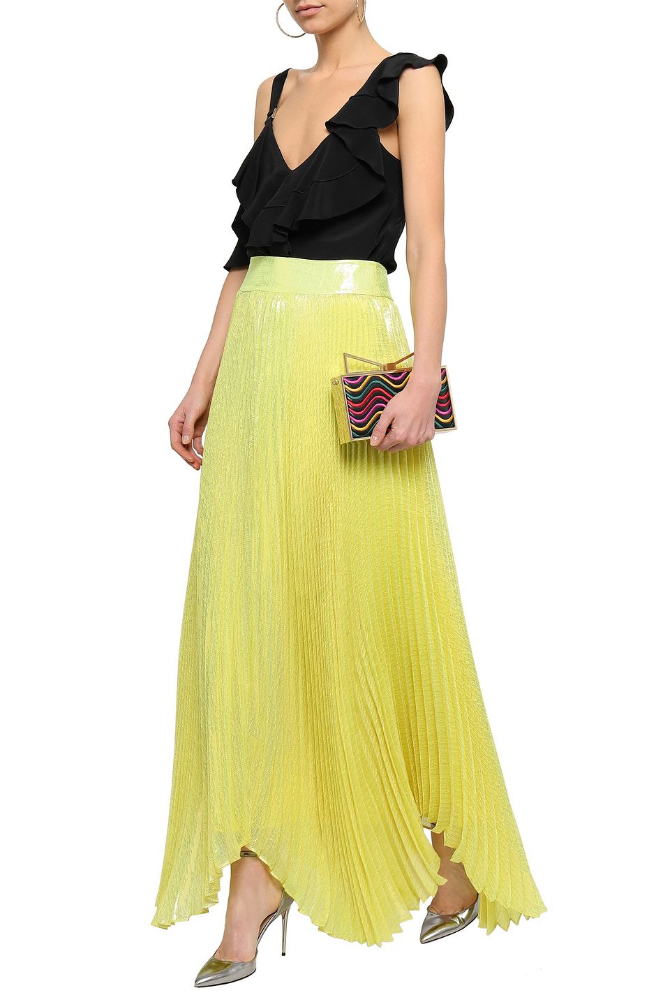 yellow pleated maxi dress
