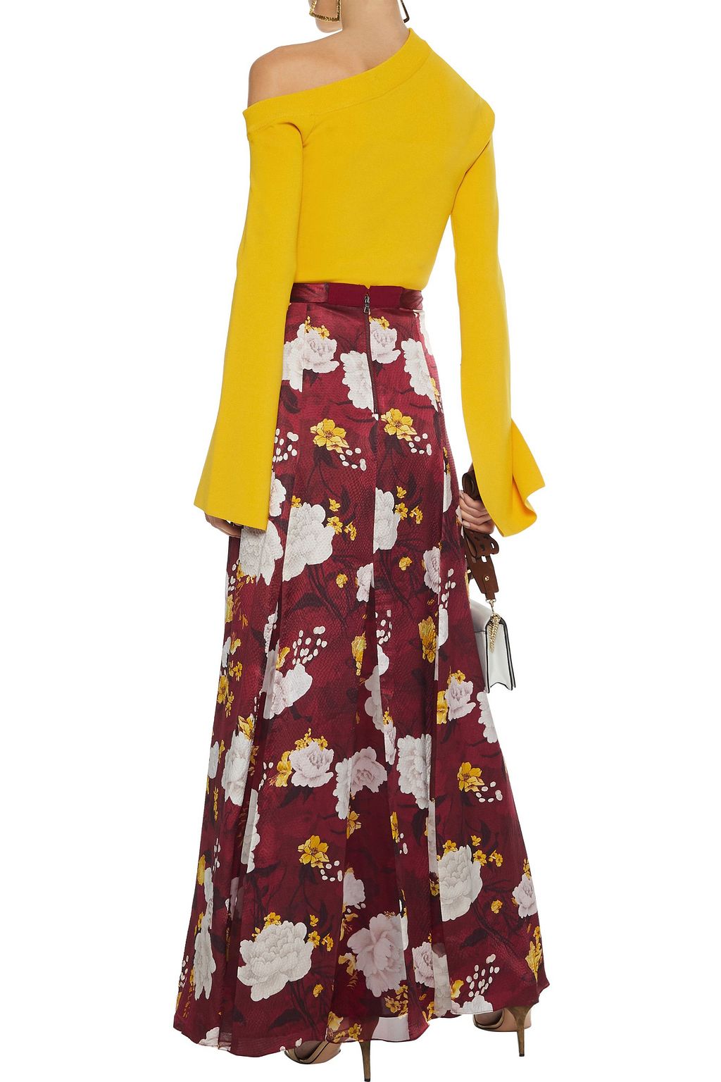 ALICE + OLIVIA Athena floral-print chiffon-paneled hammered-silk maxi skirt