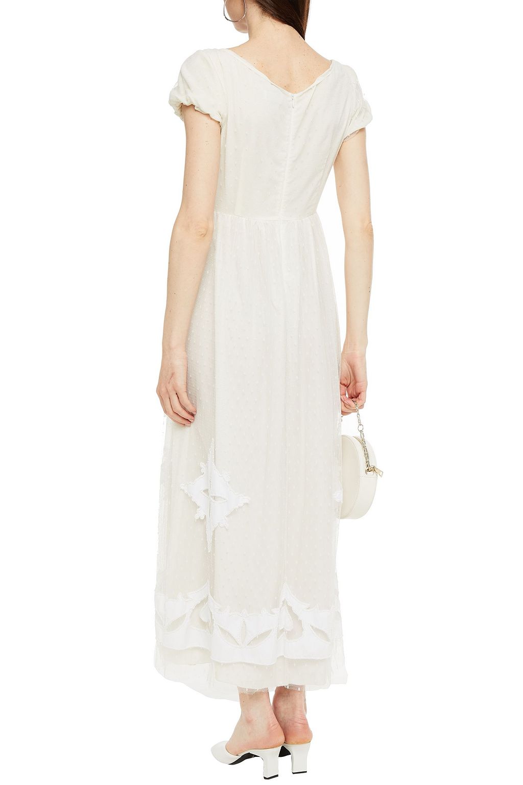 REDVALENTINO Embellished gathered point d'esprit midi dress