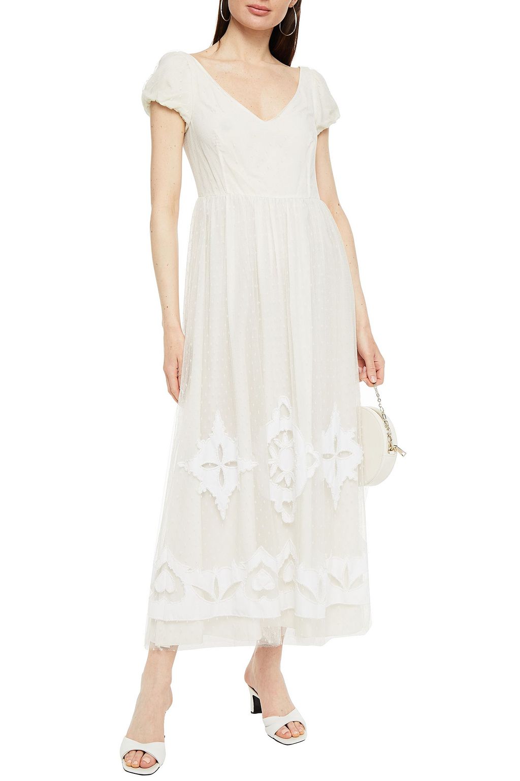 REDVALENTINO Embellished gathered point d'esprit midi dress