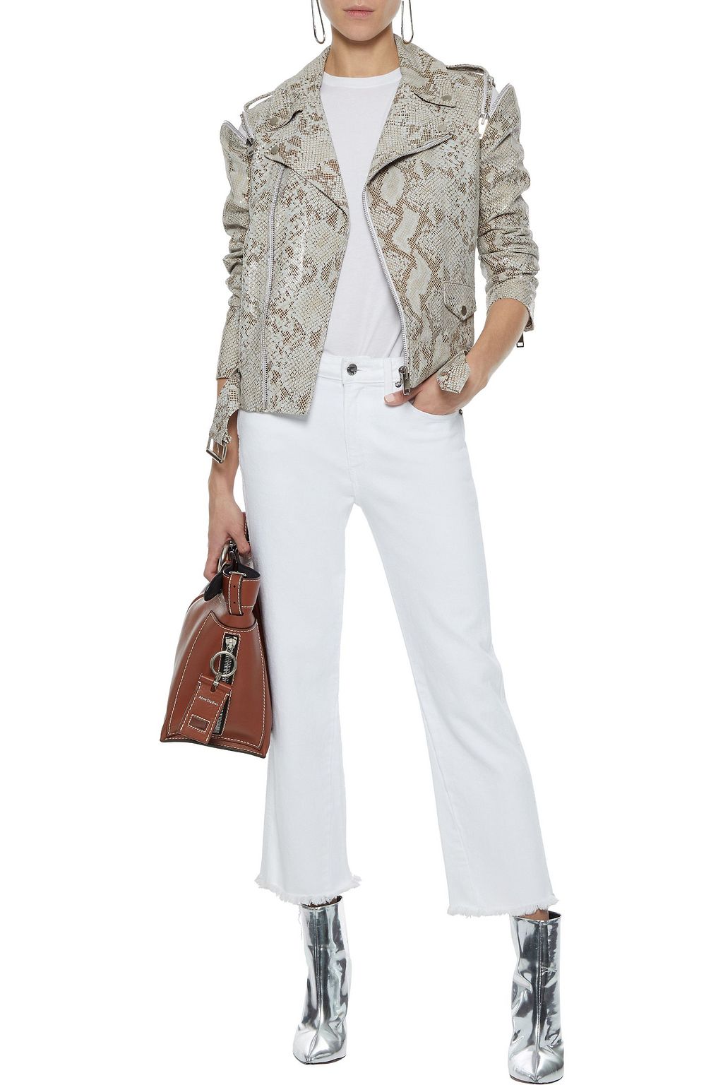 WALTER BAKER Rucker zip-detailed snake-effect leather biker jacket