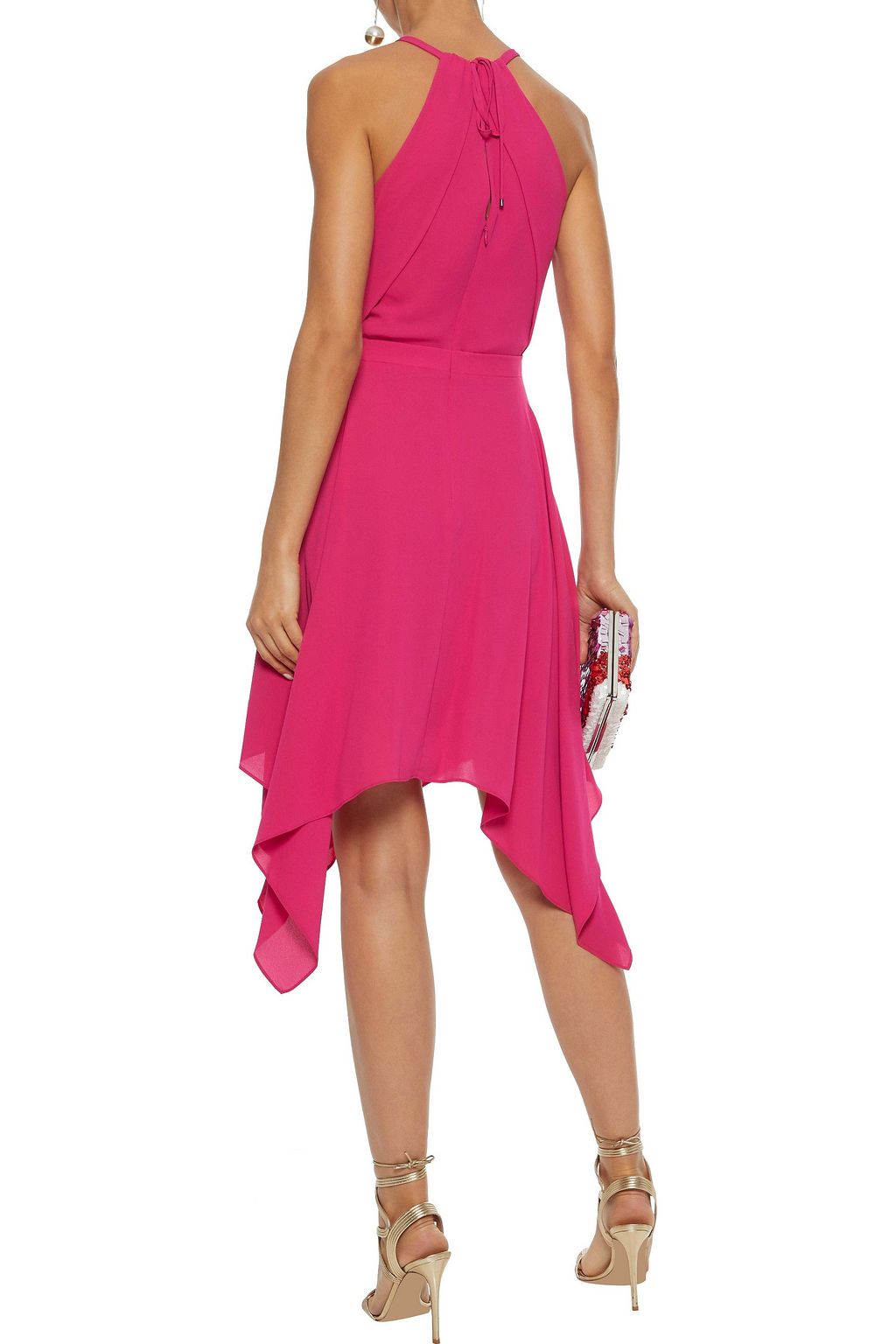 HALSTON HERITAGE Bead-embellished crepe de chine mini dress