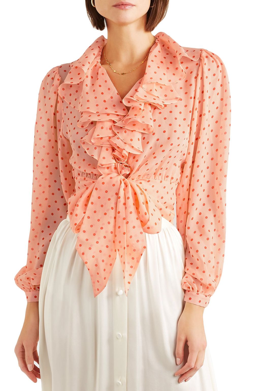 peach ruffle blouse
