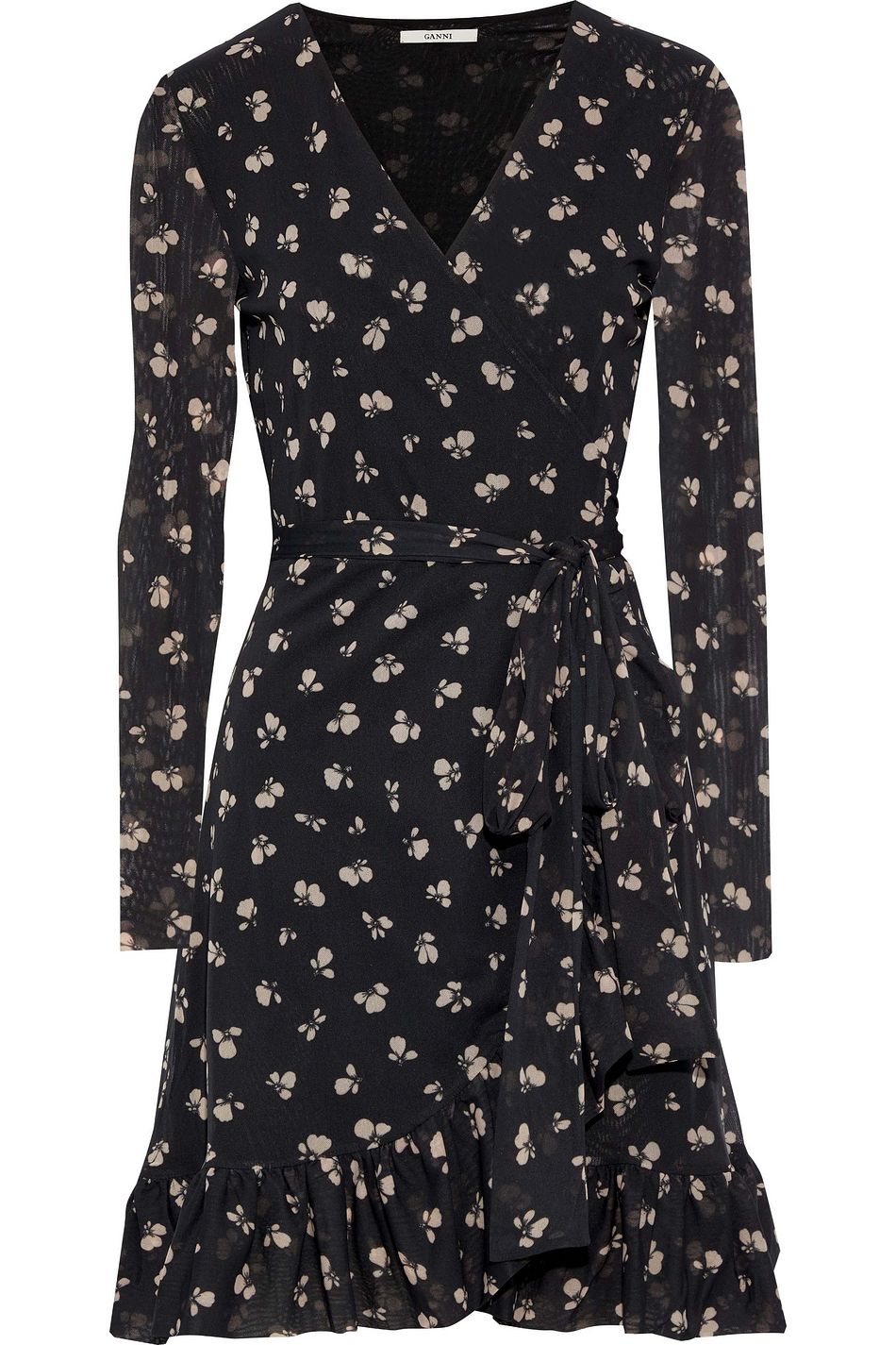 ganni tilden mesh wrap dress