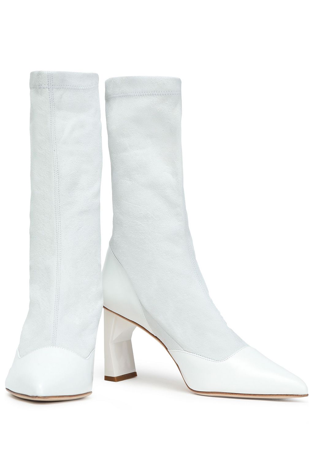 TIBI Leather-paneled suede sock boots