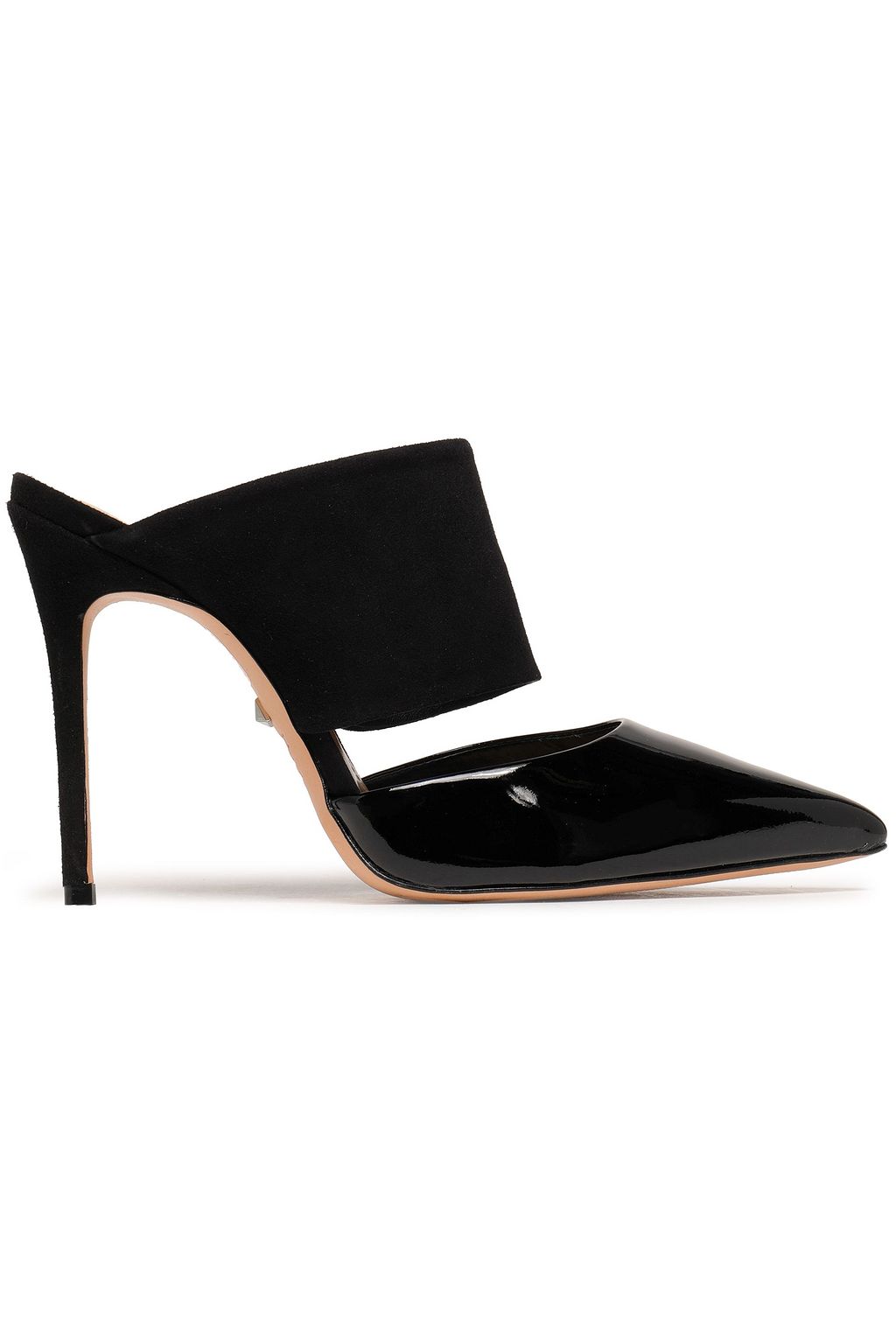 black patent leather mules