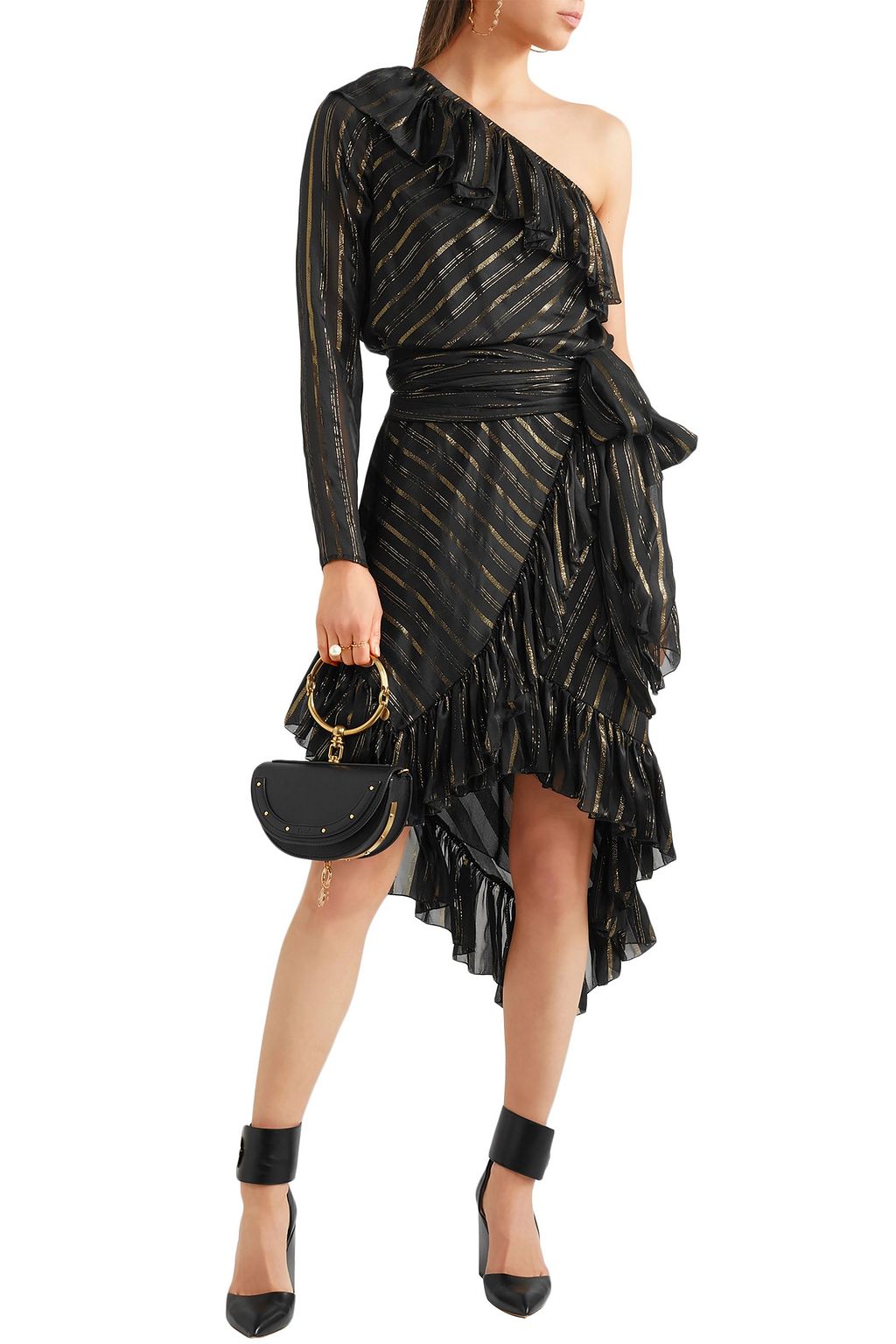 PHILOSOPHY DI LORENZO SERAFINI One-shoulder metallic silk-blend jacquard dress
