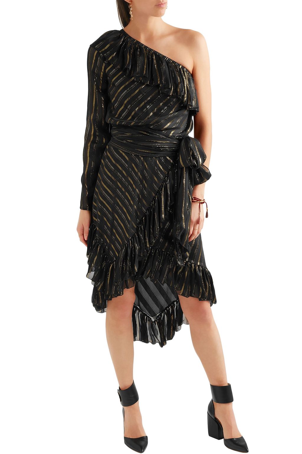 PHILOSOPHY DI LORENZO SERAFINI One-shoulder metallic silk-blend jacquard dress
