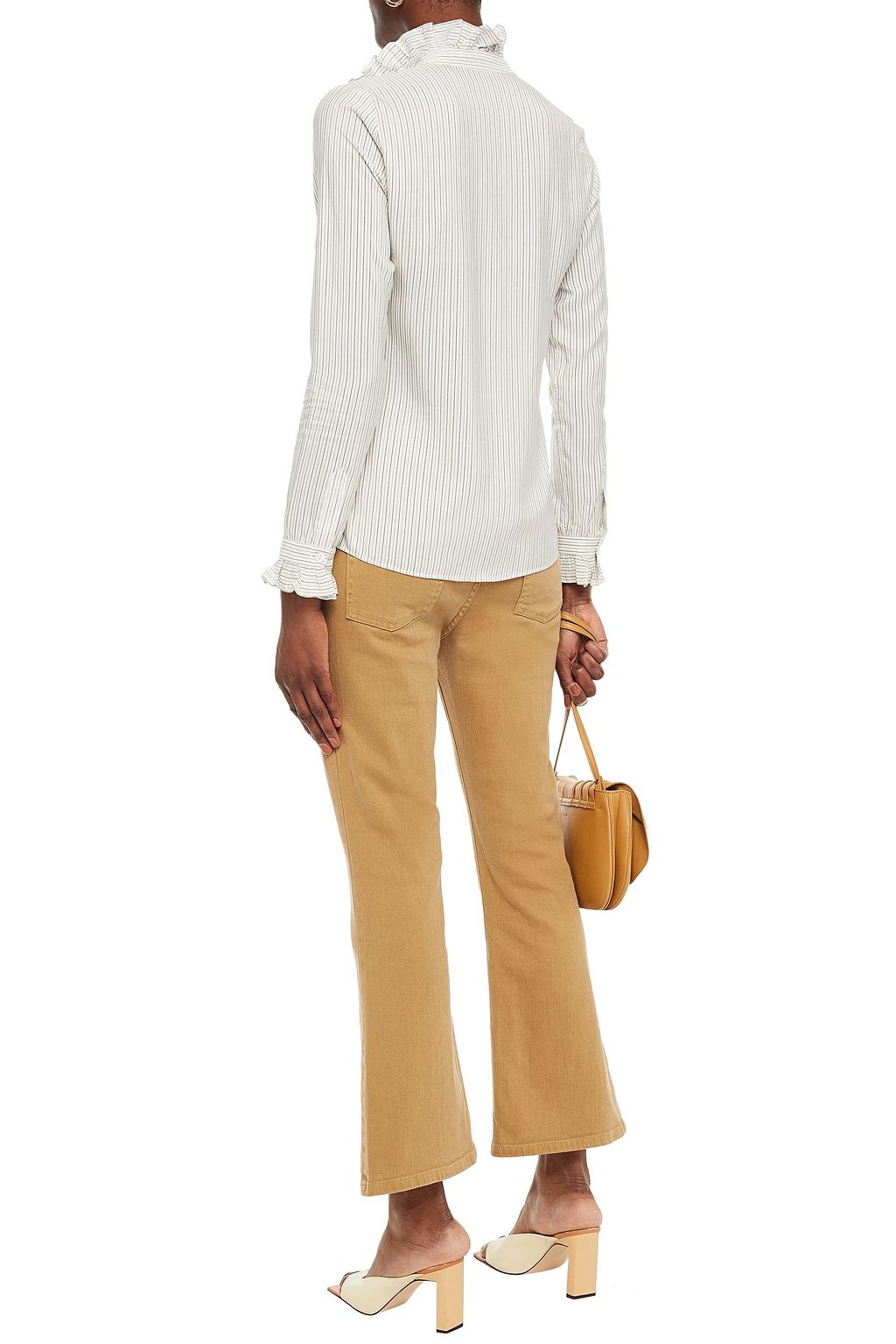 NILI LOTAN Ruffle-trimmed striped silk crepe de chine blouse