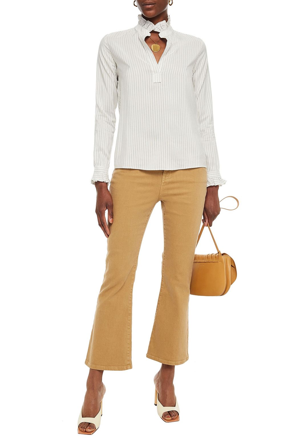NILI LOTAN Ruffle-trimmed striped silk crepe de chine blouse