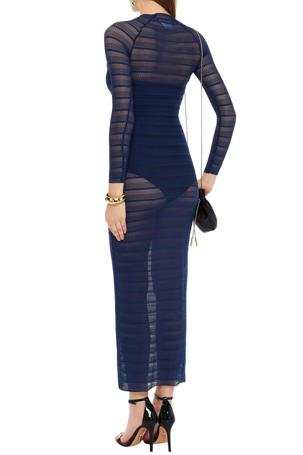 SOLACE LONDON Plissé stretch-lace maxi dress