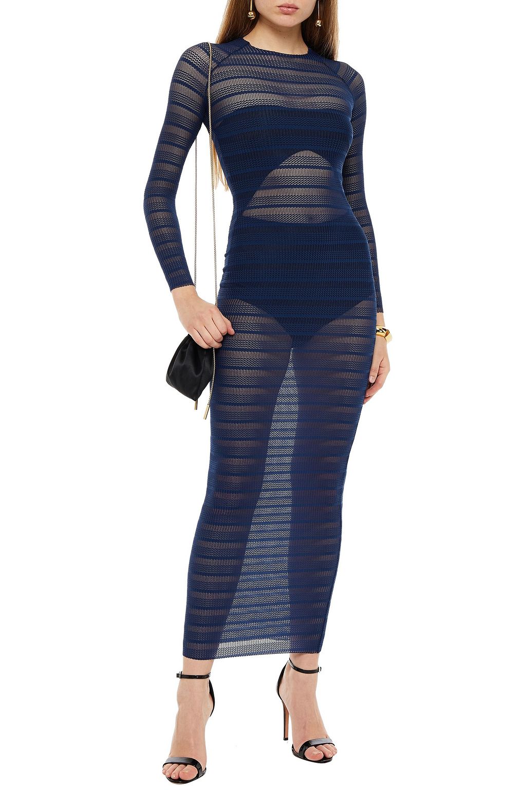 SOLACE LONDON Plissé stretch-lace maxi dress