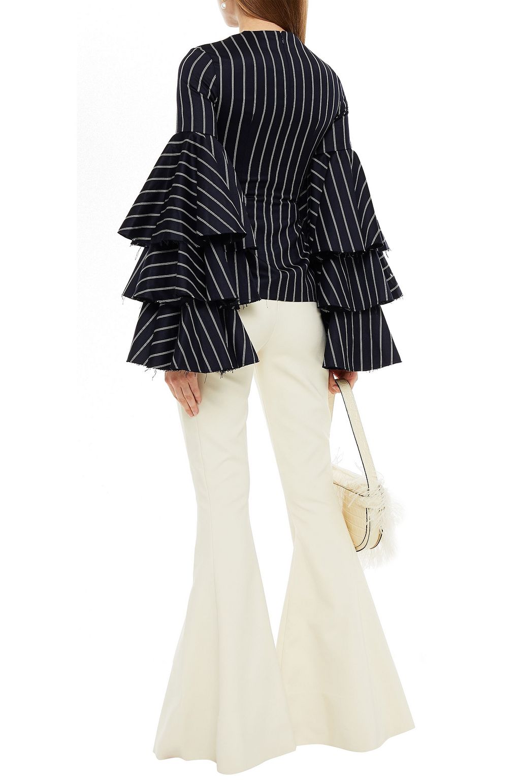 SOLACE LONDON Ruba tiered striped wool and cotton-blend twill blouse