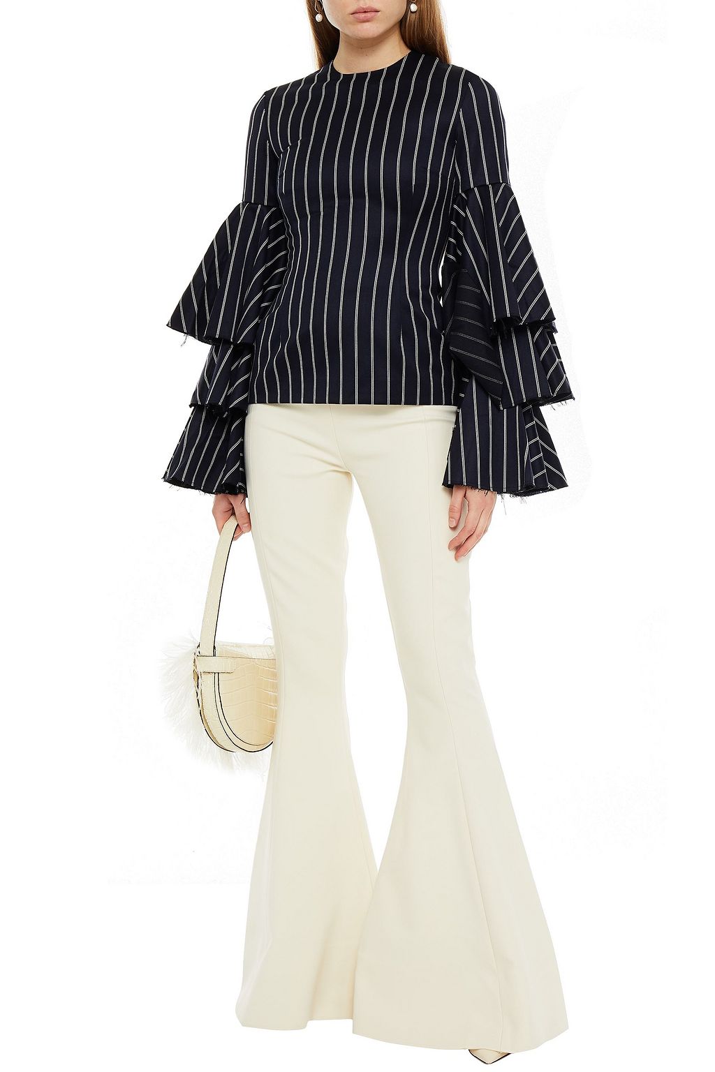 SOLACE LONDON Ruba tiered striped wool and cotton-blend twill blouse