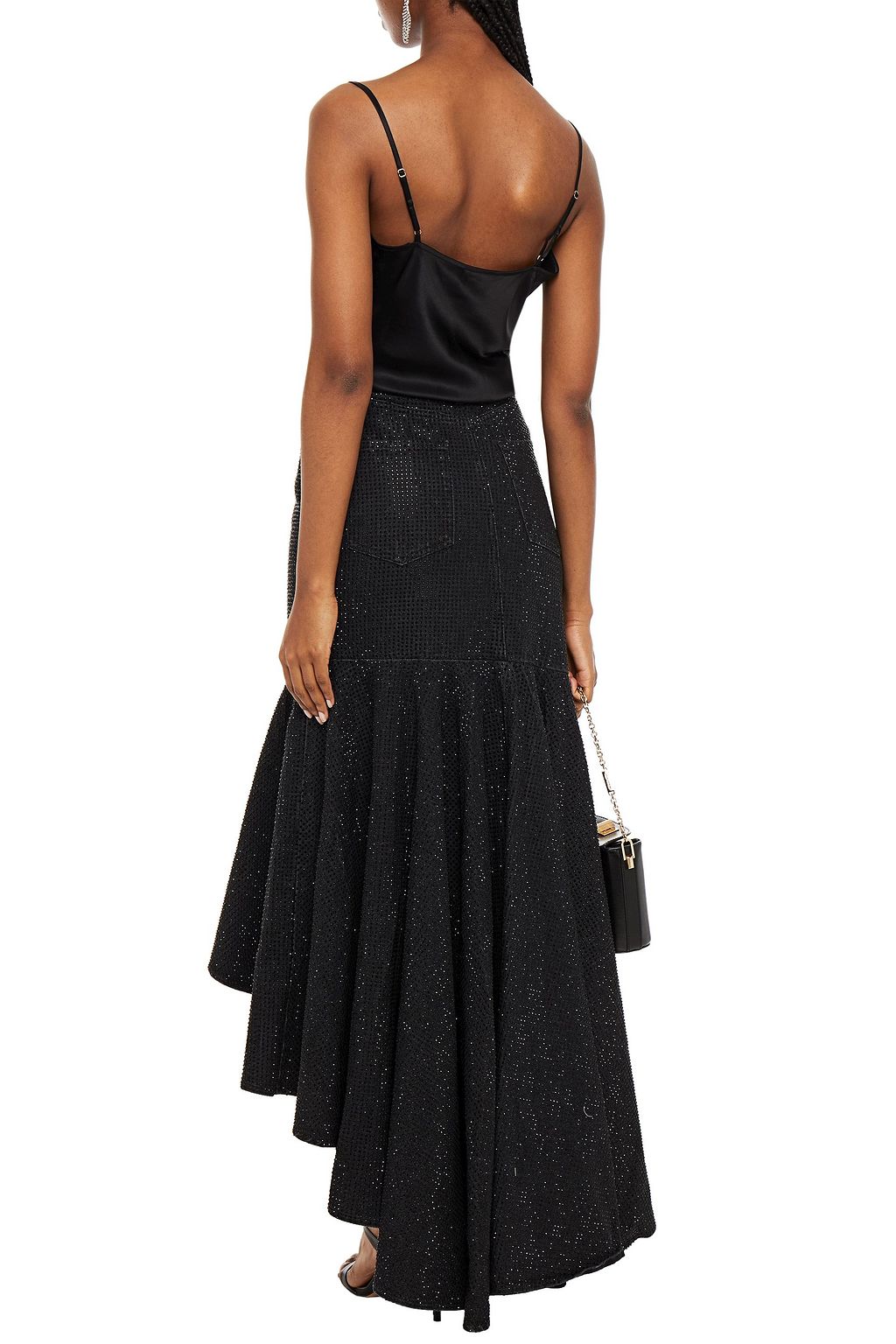 SOLACE LONDON Elita ruffled sequined denim midi skirt