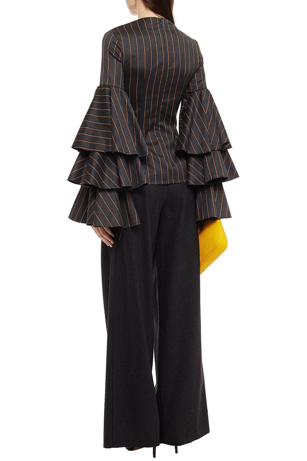 SOLACE LONDON Ruba tiered striped wool and cotton-blend twill blouse
